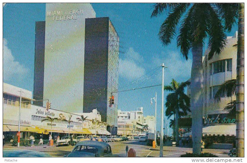 Miami Beach Federal Florida FL - Lincoln Road - Street Scene - Car - Travelled In 1957 - Miami Beach