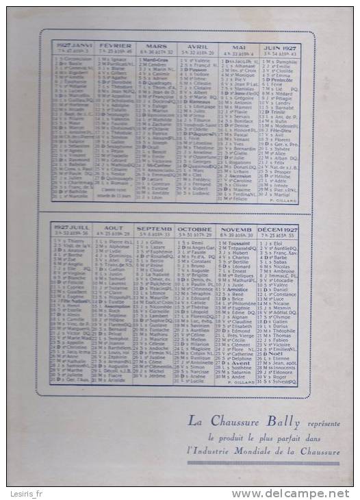 SOUS MAIN - CALENDRIER - BALLY - 1927 - BOTTIER - MONTE CARLO - PARIS - LONDRES - - Tamaño Grande : 1921-40