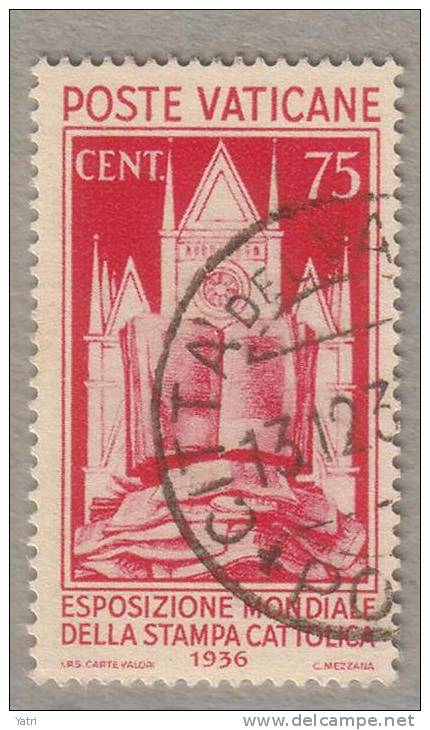 Vaticano - 1936 -  Esposizione Mondiale Stampa Cattolica - 75 Centesimi - Usato - Used Stamps