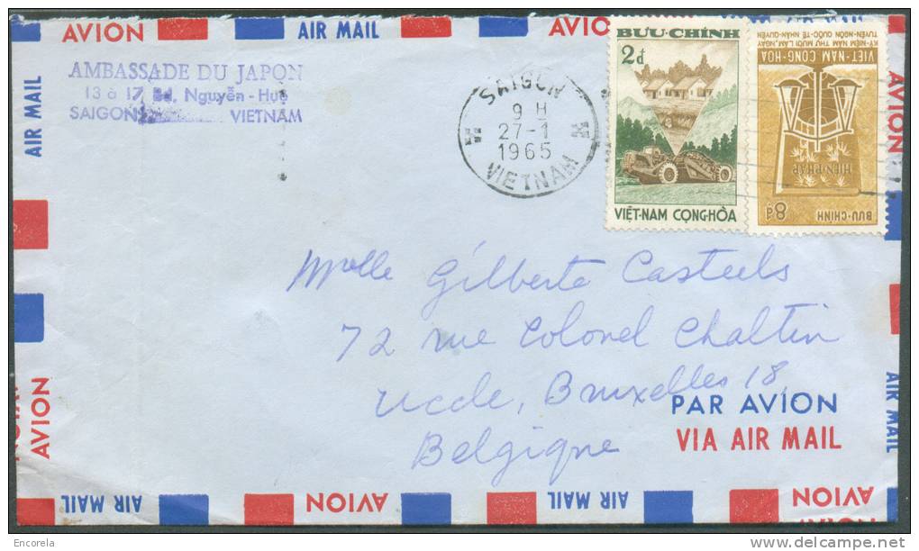 Lettre De SAIGON Vietnam (ambassade Du Japon) Par Avion Le 27-1-1965 Vers Uccle, Bruelles - 7463 - Viêt-Nam