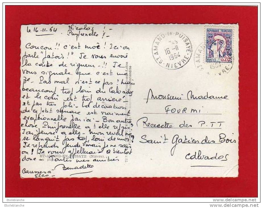 CPSM 1964 Saint Amand En Puisaye (58) La Poste (maison, Jardin) - Voyagé Timbre Marianne Cocteau / Recette PTT - Saint-Amand-en-Puisaye