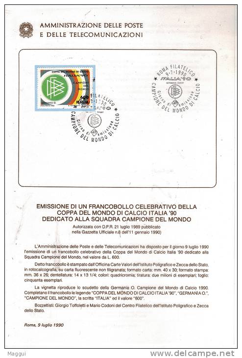 ITALIE   Document     Cup 1990      Football  Soccer  Fussball - 1990 – Italia