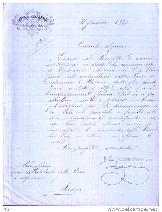 CASSA DI RISPARMIO IN BOLOGNA - Anno 1899 - Manuscrits