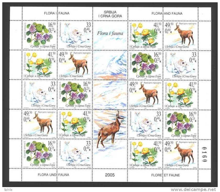 Jugoslawien – Yugoslavia 2005 Flora And Fauna Full Sheet MNH; Michel # 3239-42 - Blocks & Sheetlets