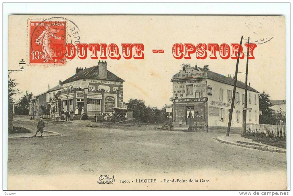 91 - LIMOURS - Café Edeline Hotel Du Chemin De Fer + Hotel Café Des Sports Louin - Rond Point De La Gare - Dos Scané - Limours
