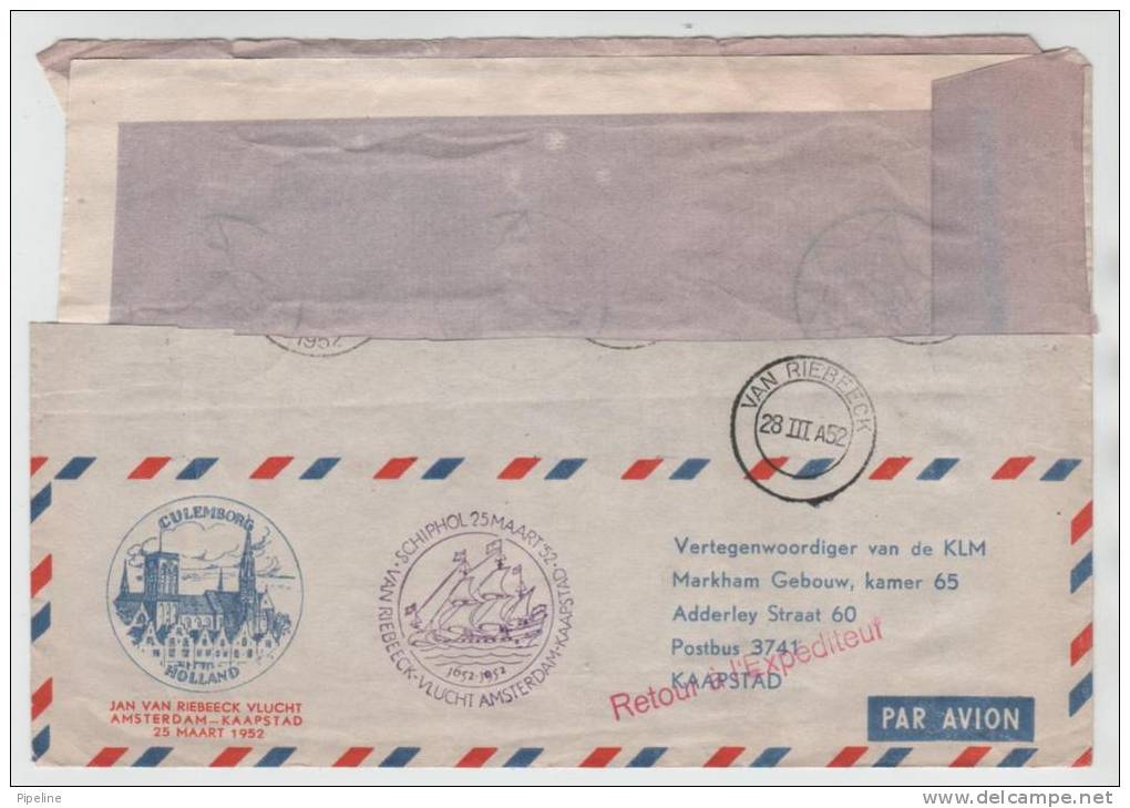 South Africa Air Mail Cover Sent To Denmark With Complete Set Riebeeck's Landing At Cape Of Good Hope 6-4-1952 - Storia Postale