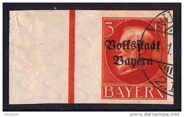 Bayern  1920  König Ludwig III 3 M  Geschnitten  Mit Rand  Mi Nr 130 II - Sonstige & Ohne Zuordnung