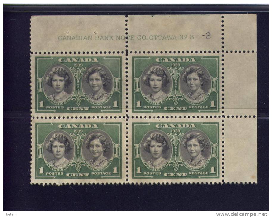 CANADA 1939, # 246, K G V1  ROYAL VISIT, PL # 3-2 , MNH** NO GUM - Neufs