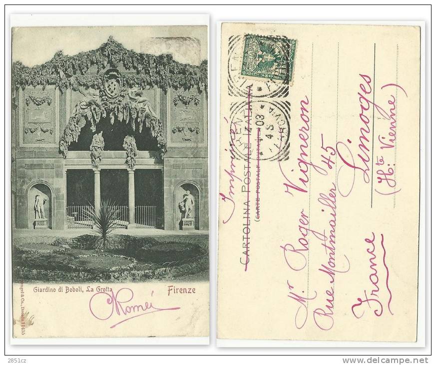 FIRENZE, Giardino Di Boboli, La Grotta, Firenza, 1903., Italy, Postcard - Postage Due