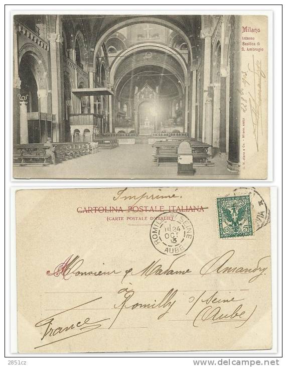 MILANO, Interno Basilica Di S. Ambrogio, 1903., Italy, Postcard - Taxe