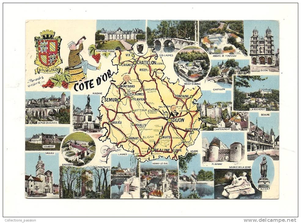 Cp, Carte Géographique, Côte D´Or, Voyagée 1964 - Carte Geografiche