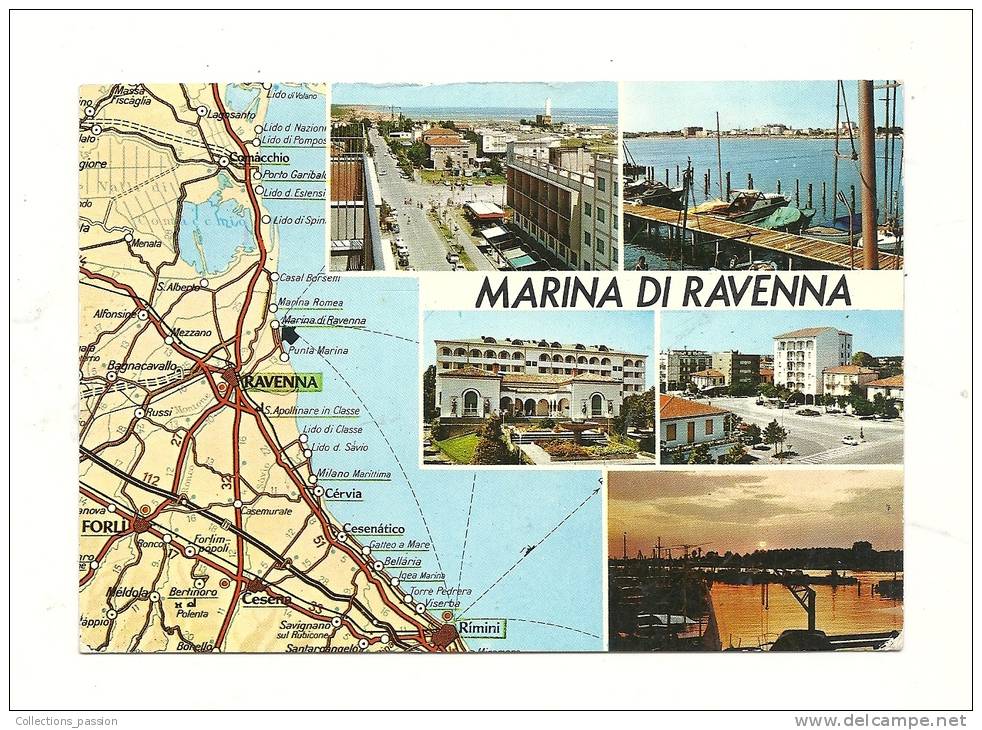 Cp, Carte Géographique, Dalla Carta Automobilistica, Marina Di Ravena, Multi-Vues,  Voyagée 1972 - Carte Geografiche