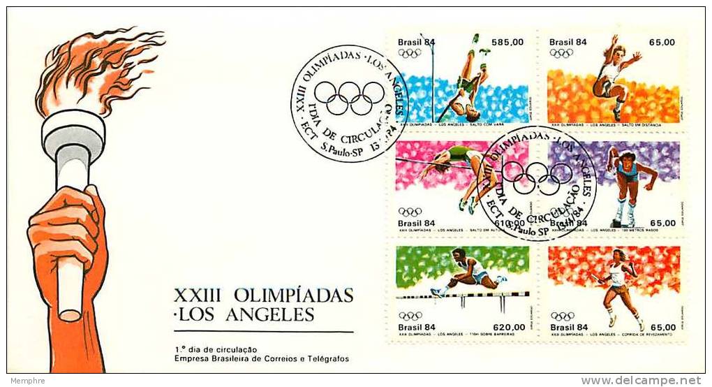 BRÉSIL  FDC 1984  Jeux Olympiques D´été: Sauts, Courses - FDC