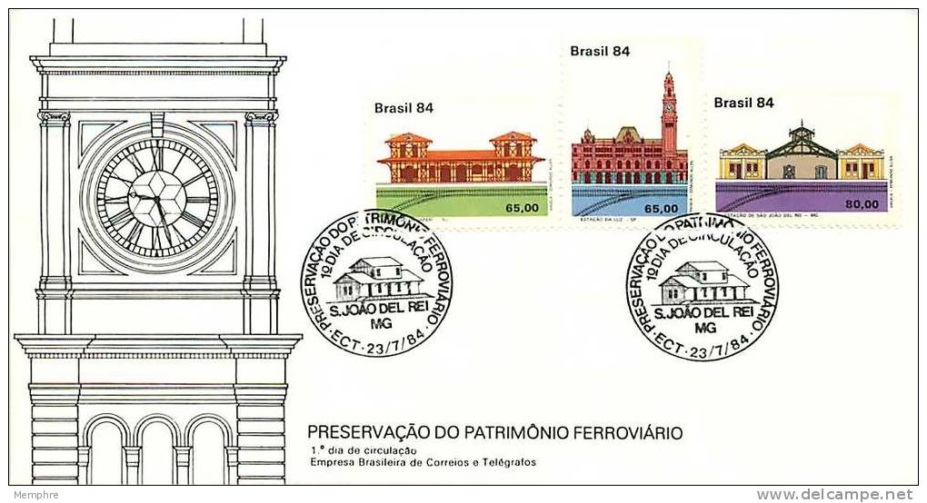 BRÉSIL  FDC 1984  Conservation Du Patrimoine Ferroviaire  Gares - FDC