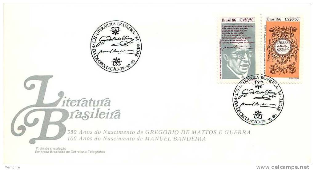 BRÉSIL  FDC 1986  Anniversaires De La Littérature Brésilienne - FDC