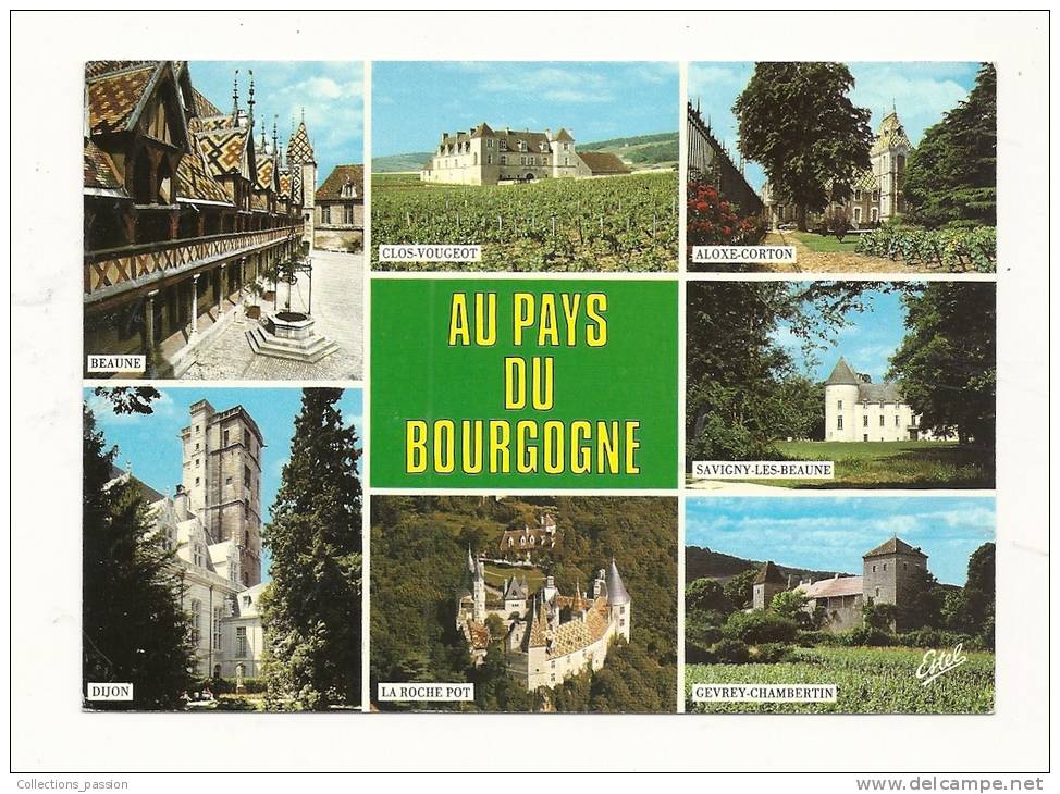 Cp,Bourgogne, Au Pays Des Grands Crus, Multi-Vues, Voyagée 1988 - Bourgogne