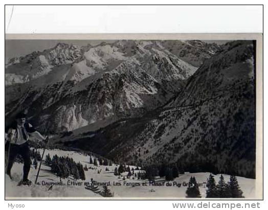 38 L'hiver En ALLEVARD Les Fanges Et Massif Du Puy Gris 2911m, Carte Photo, Marcheur Raquettes, Batons - Barraux