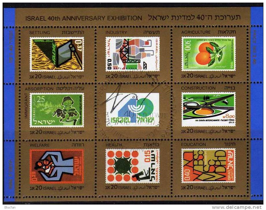 Ausstellung Jubiläum 40 Jahre Israel Block 38 O 10€ Exposition 1988 New Stamp On Stamp Bloc Philatelic Sheet Of Asia - Usados (sin Tab)