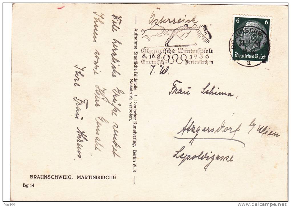 JEUX OLYMPIQUES HIVER - 1936 GARMISCH - PARTENKIRCHEN VERY RARE PMK ON CARD GERMANY! - Hiver 1936: Garmisch-Partenkirchen