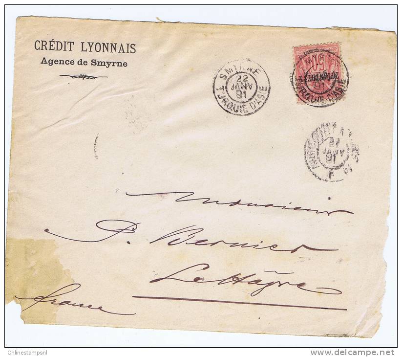 Levant France: Face De La Lettre Smyrne -&gt;  France 1891 , Maury Nr 5 - Storia Postale