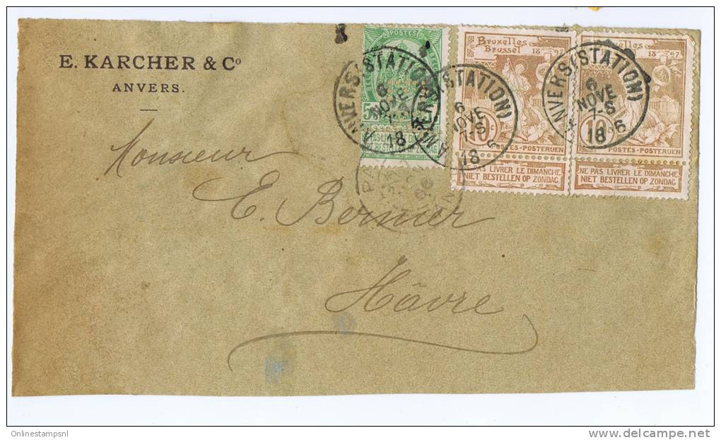 Belgium Front Of Cover 1896  Strip Of 2 X OBP 72+ Perforated 5c Issue, Antwerp -> Le Havre France - 1894-1896 Esposizioni