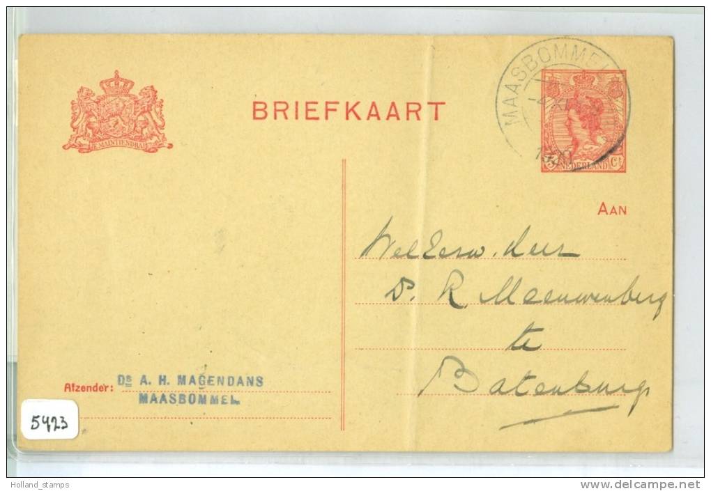 HANDGESCHREVEN BRIEFKAART Uit 1920 Op 5 CT VOORDRUK Van MAASBOMMEL Naar BATENBURG  (5423) - Ganzsachen