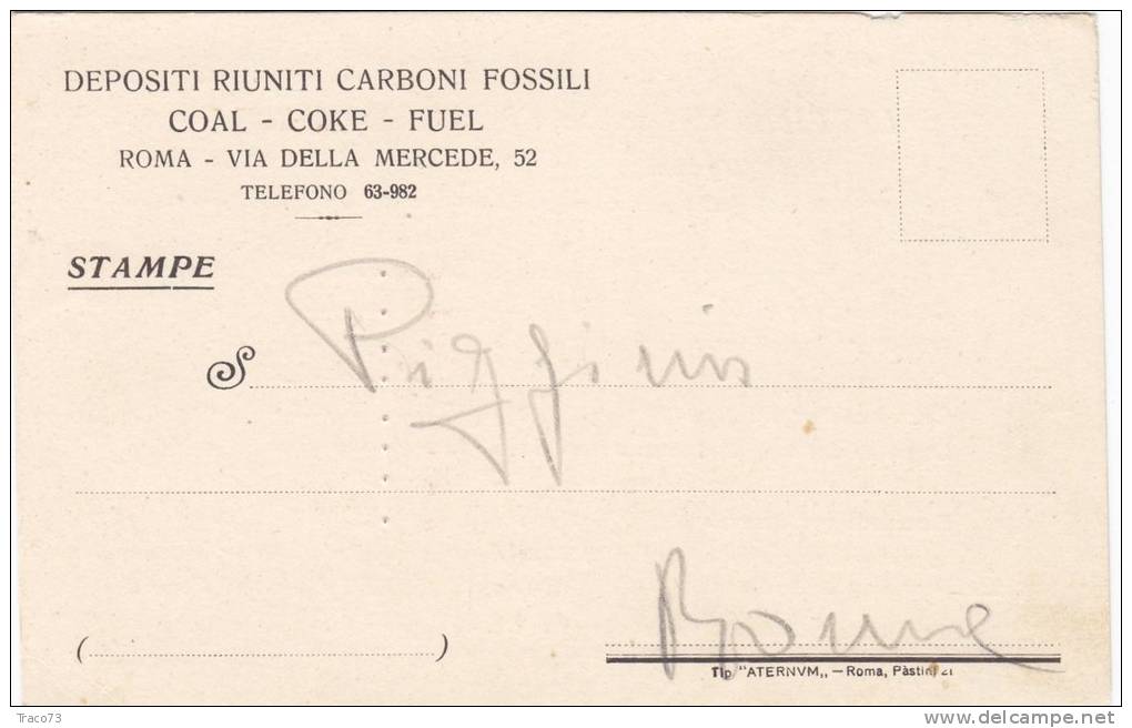 ROMA  -  " Depositi Riuniti Carboni Fossili  " - Card  /  Cartolina Pubblicitaria - Reclame