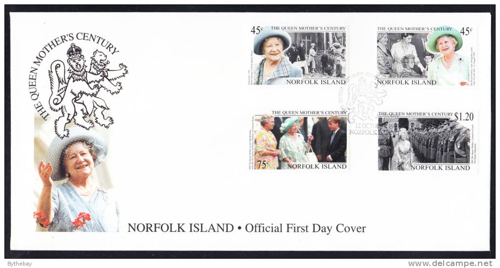Norfolk Island Scott #688-691 FDC Set Of 4 The Queen Mother's Century - Ile Norfolk