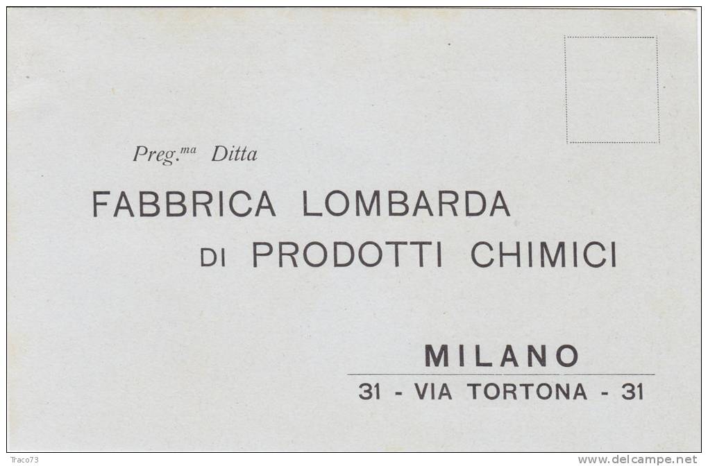 MILANO  -  " Fabbrica Lombarda Prodotti Chimici "  - Card  /  Cartolina Pubblicitaria - Publicité