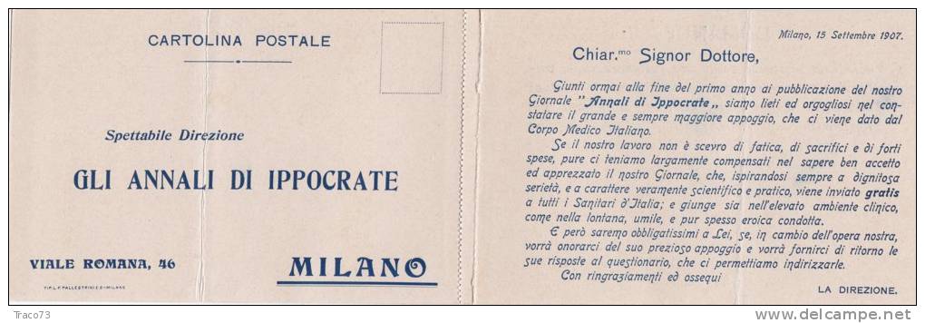 MILANO  -  Giornale  " Annali Di Ippocrate "  - Card  /  Cartolina Pubblicitaria - Reclame