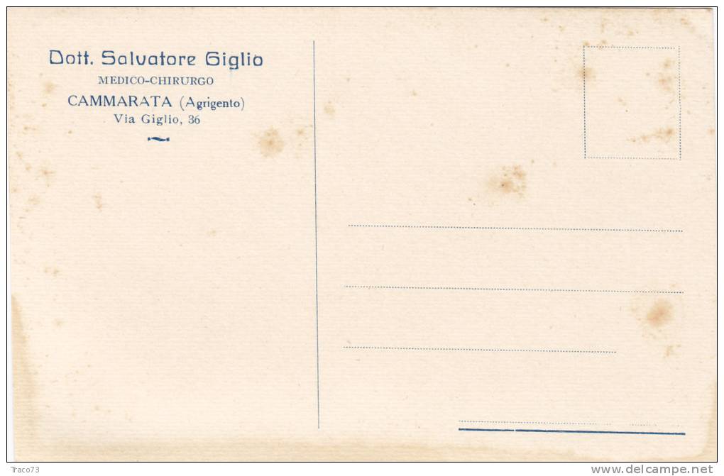 CAMMARATA  (AG)  -  " Dott. Salvatore Giglio / Medico - Chirurgo "  - Card  /  Cartolina Pubblicitaria. - Reklame