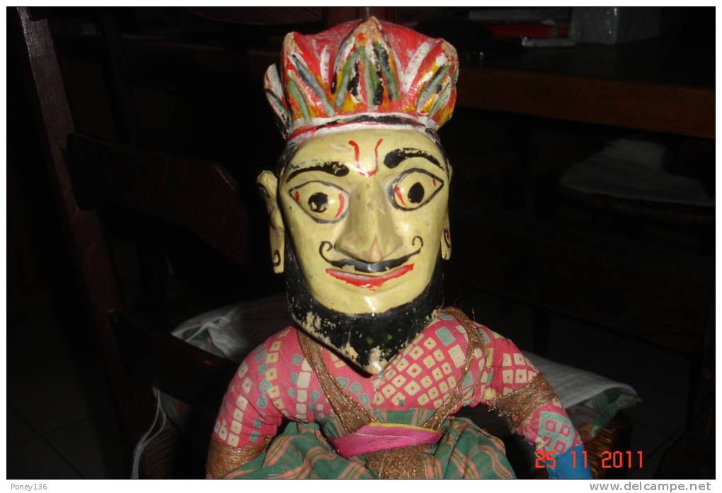 Marionette Polychrome,tete Bois,buste Chiffon Hauteur 60cms - Arte Asiatica