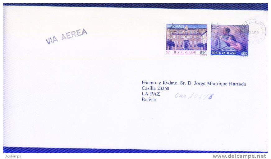 Vaticano 1993 YT896 ( "Ozias"), 948 (Palacio Pontificio Castelgandolfo). Circulado A La Paz (Bolivia). 3 Scan - Storia Postale