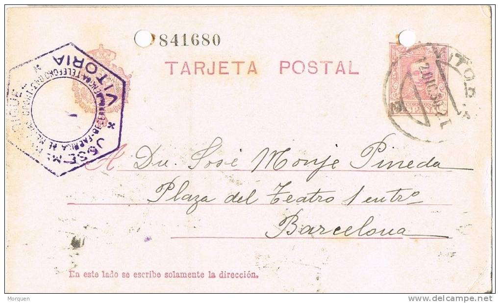 Entero Postal VITORIA 1930. Alfonso XIII, Num 57naa º - 1850-1931