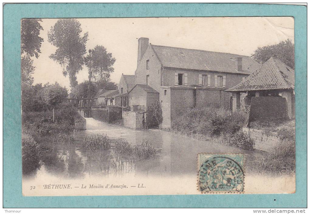 62  -  BETHUNE  -   Le Moulin D´ANNEZIN   - 1900  - CARTE PRECURSEUR ANIMEE -(traces De Pliure Angle Ht Droit ) - Bethune
