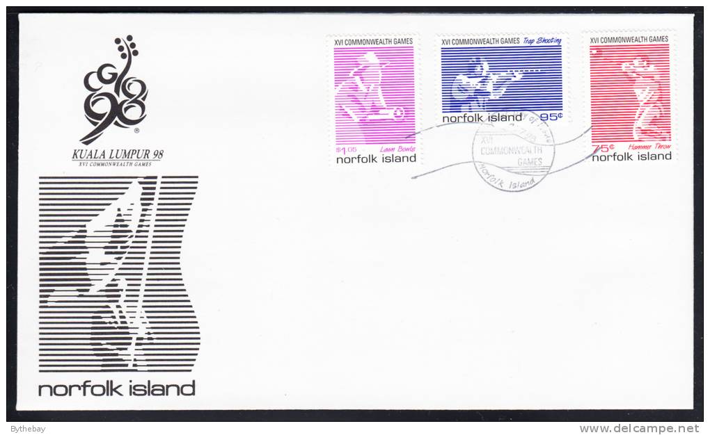 Norfolk Island Scott #659-661 FDC Set Of 3 16th Commonwealth Games - Lawn Bowls, Trap Shooting, Hammer Throw - Ile Norfolk