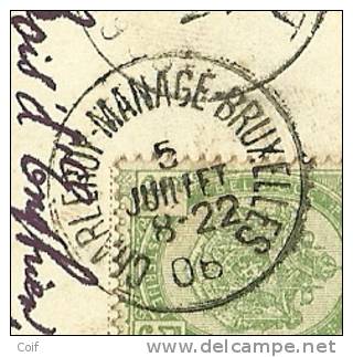 56 Op Kaart Met Treinstempel (ambulant) CHARLEROI-MANAGE-BRUXELLES Met Naamstempel (griffe D'origine) BONNE-ESPERANCE - Ambulantes