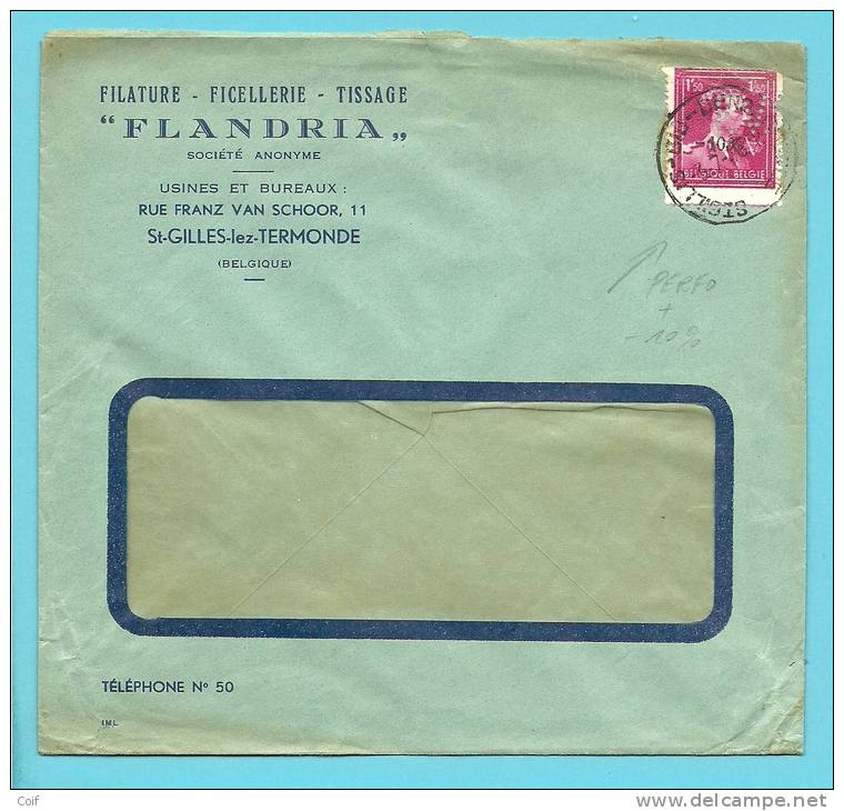 724R (-10%) Met Stempel ST-GILLIS-BIJ-DENDERMONDE Met Firmaperforatie (perfin) "F.V." Van FLANDRIA - 1934-51