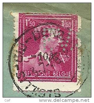 724R (-10%) Met Stempel ST-GILLIS-BIJ-DENDERMONDE Met Firmaperforatie (perfin) "F.V." Van FLANDRIA - 1934-51