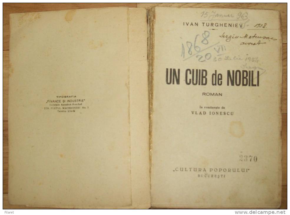 UN CUIB DE NOBILI-IVAN TURGHENIEV,FINANCE AND INDUSTRY TIPOGRAPHIE,1938 - Romans