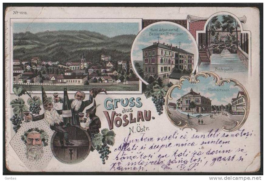 Austria - Gruss Aus Voslau - Wein Advertise - Litho - Baden Bei Wien