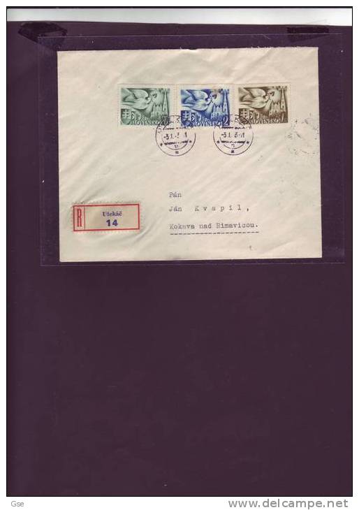 SLOVACCHIA  1943 - Yvert 74/76  - Raccomandata - Congresso Postale Europeo - Storia Postale