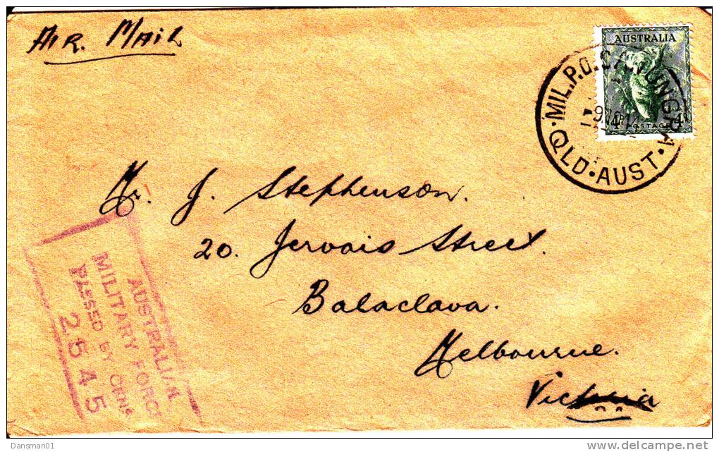 Australia Military Cover 1944 Censored "MIL P.O. SANUNGRA" QLD - Variétés Et Curiosités