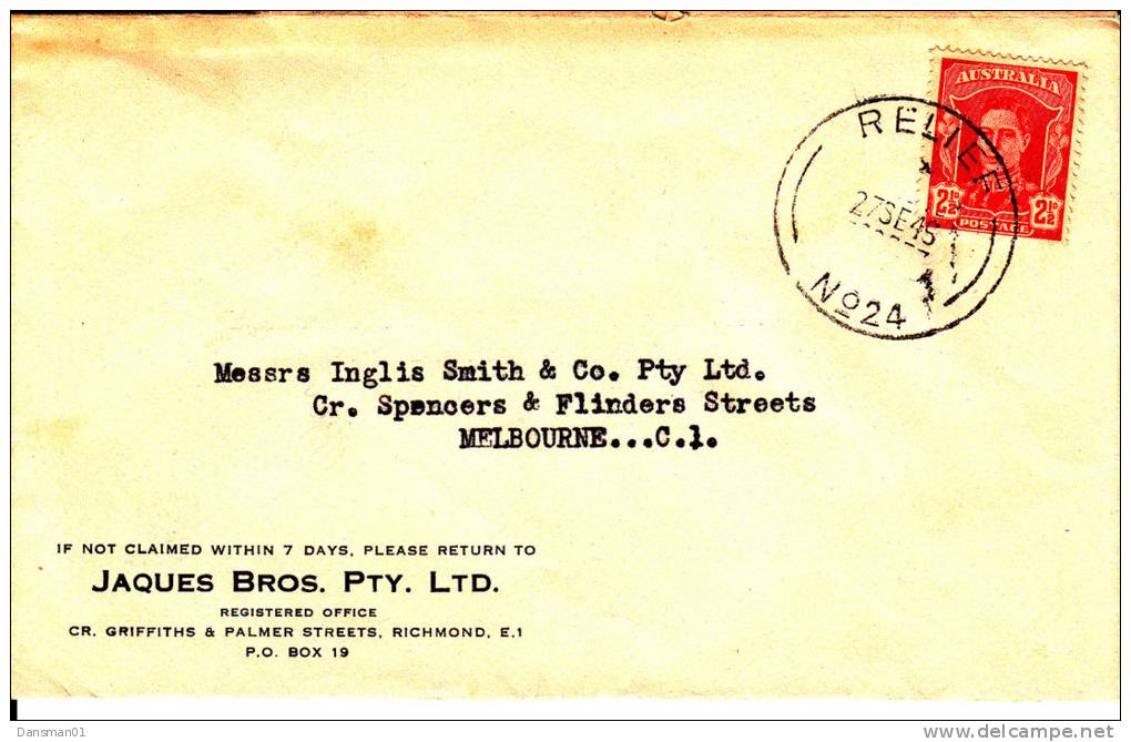 Australia RELIEF No 24 Cancel On Cover 1946 - Errors, Freaks & Oddities (EFO)