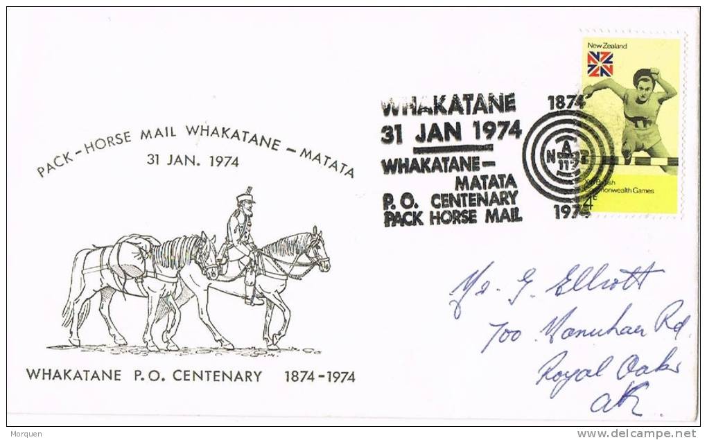 1998. Carta WHAKATANE 1974. (Nueva Zelanda) Mail Horse, New Zealand - Briefe U. Dokumente