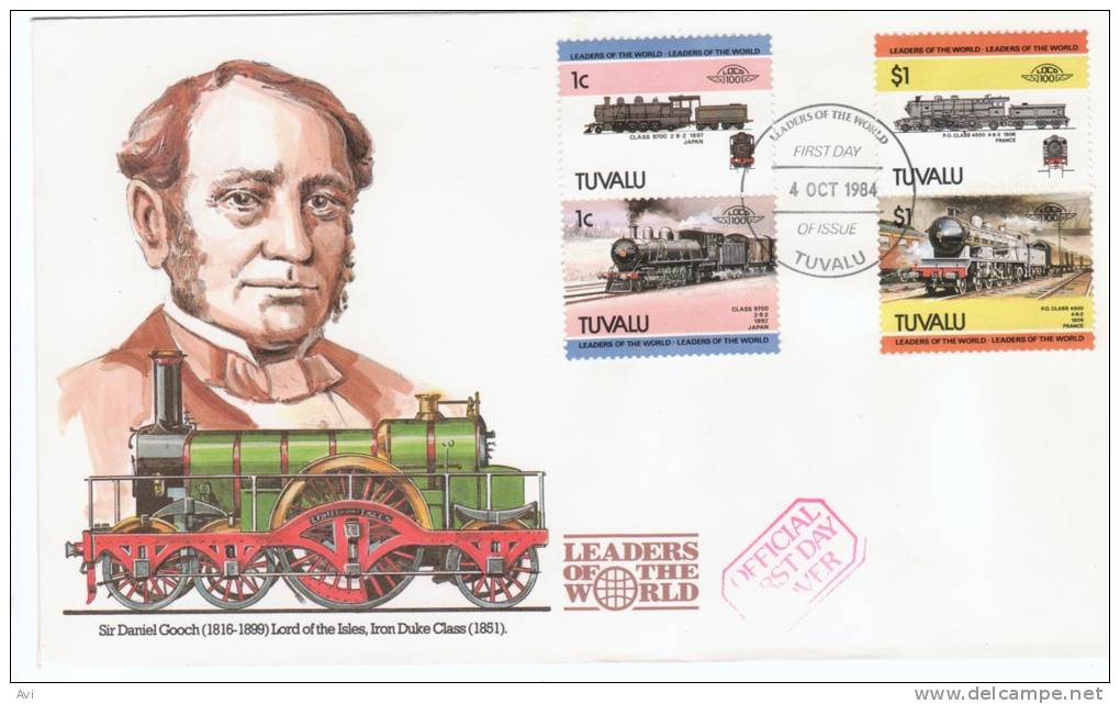 Tuvalu. Leaders Of The World. Nice Fdc.4 October 1984    Trains/Railways/Eisenbahn - Tuvalu (fr. Elliceinseln)