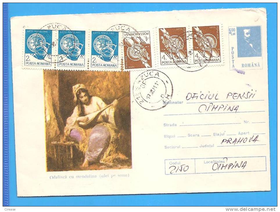 Painting.Odalisque With Mandolin. Painter Theodor Aman Armenian Originating Romania Postal Stationery Cover 1991 - Impressionisme