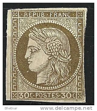 YT 47 " Cérès 30c. Brun " 1870 Neuf Sans Gomme - Cérès