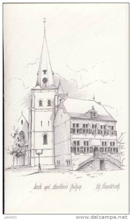 Bilzen Kerk Met Stadhuis  Pentekening - Bilzen