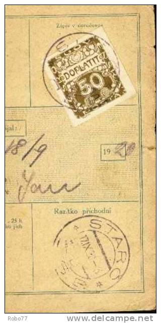 Czechoslovakia. Parcel Card With Postage Due Stamp. Praha 16.IX.20. + STAR&#268; 17.IX.20. (A08012) - Strafport